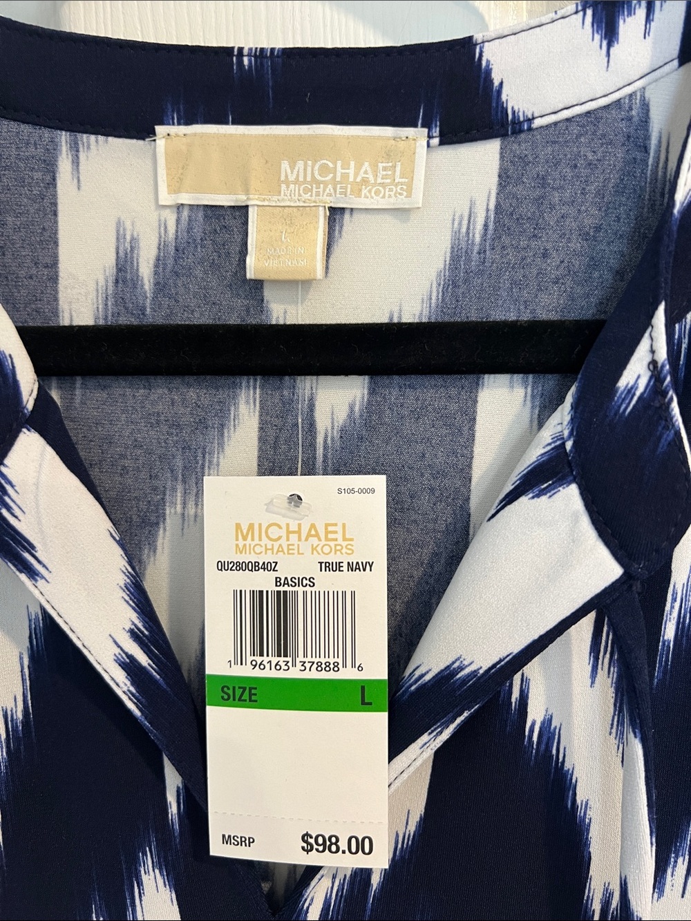 NWT Micheal Kors Sleeveless Navy and White Ikat Dress - Picture 6 of 6
